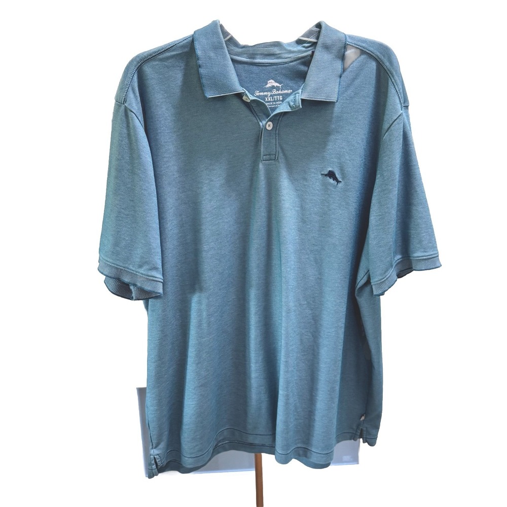 Tommy Bahama Polo Shirt Men's  XXL Teal Blue Green  Beach Golf Preppy Stretch